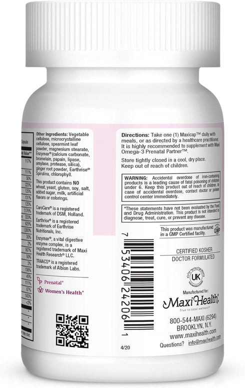 Maxi Health Prenatal Caps Multivitamins with Biotin and Iron, One a Day, 60 Count