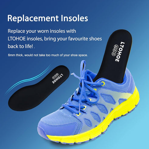 Memory Foam Insoles for Women, Replacement Shoe Inserts for Work Boot, Running Shoes, Black US 6.5