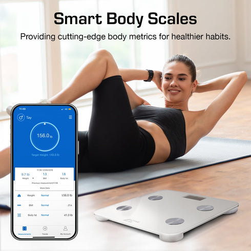 Active Era Digital Bathroom Bluetooth Scales - Weight and Body Fat Scale, Calculates BMI, White