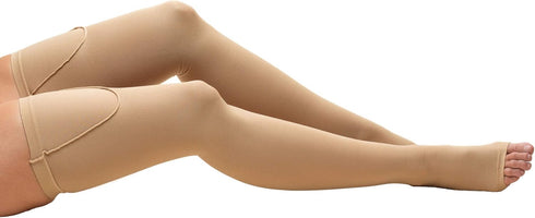 Truform Anti Embolism Stockings, Thigh High, 18 mmHg Compression, Open Toe, Beige, Medium