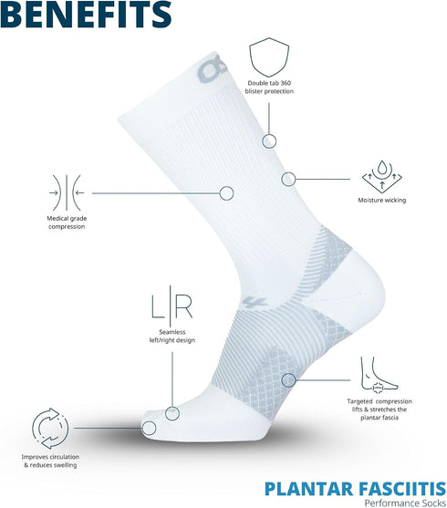OS1st FS4 Crew length Plantar Fasciitis Socks for relief from heel and arch pain, swelling, and painful plantar