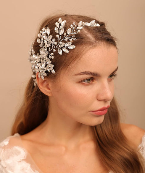 Women Large Hair Comb, Gold Bridal Rhinestone Crystal Flower Wedding Hair Accessory for Bride and Bridesmaid