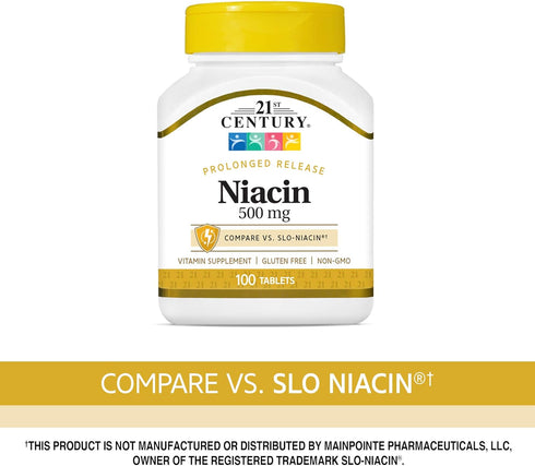 21st Century Niacin 500 mg Prolonged Release Tablets, 100 Count (27474)