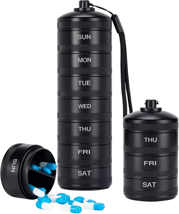 Weekly Metal Pill Organizer - XHT Portable Waterproof Travel Pill Box 7 Day, Heavy Duty Twice Daily Pill Case