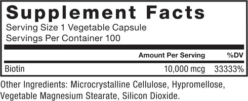 FORCE FACTOR Biotin 10000mcg, 100 Vegetable Capsules - Biotin Supplement for Healthier Hair, Skin, and Nails, Hair