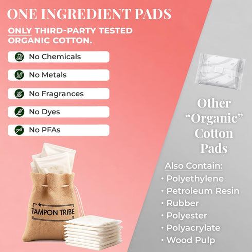 Pack 42 100% 42 Count Tampon Tribe Organic Cotton Pads for Women Variety | Absorbent Period Pads with Wings | Organic