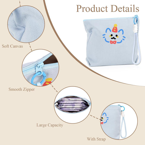 SIDESUGAR Canvas Period Pouch Soft First Period Kit Bag Small Discreet Menstrual Cup Pad Pouch Cute Sanitary Napkin
