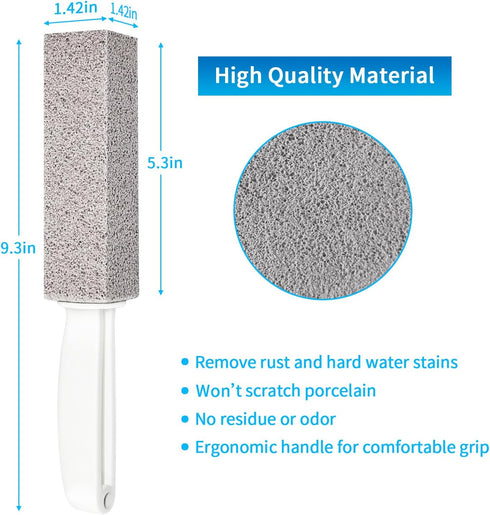 Pumice Stone for Toilet Bowl Cleaning, 2 Piece Pumice Stick with Handle, Cleans Away Limescale, Hard Water Rings