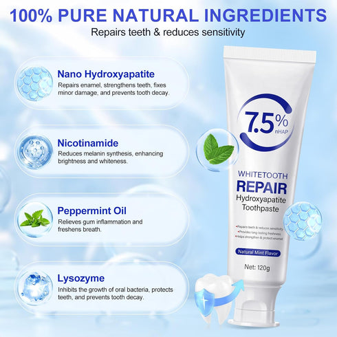 Rulviou 2 Pack Hydroxyapatite Toothpastes for Enamel Protection and Tooth Strengthening, Fluoride-Free Cooling Mint