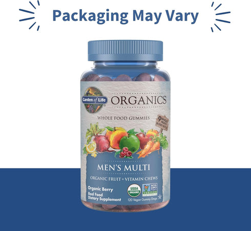 Gummy B12, D3 120 Gummies Garden of Life Organics Men's Vitamins - Berry - Certified Organic, Non-GMO, Vegan, Kosher