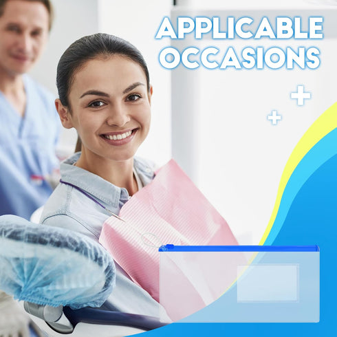 Fulmoon 100 Pcs Clear Dental Zipper Pouches 10 x 4 Inch with Card Slot for Dental Hygiene Products (Blue)