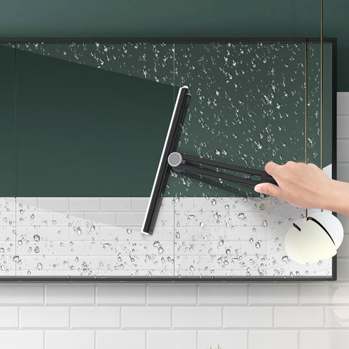 Shower Squeegee 2 Packs, 360° Rotating Black Silicone Scraper for Glass Doors, Tile, Countertop Cleaning
