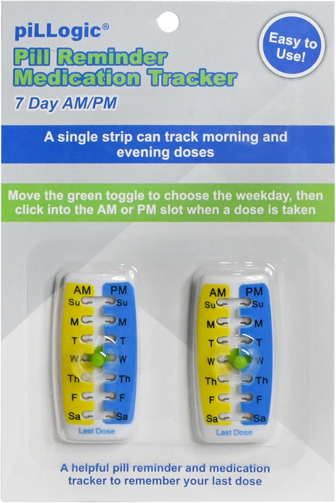 PILLOGIC 2PK Pill Reminder Medication Tracker Single Strip can Track Morning and Evening doses. Use on Prescription