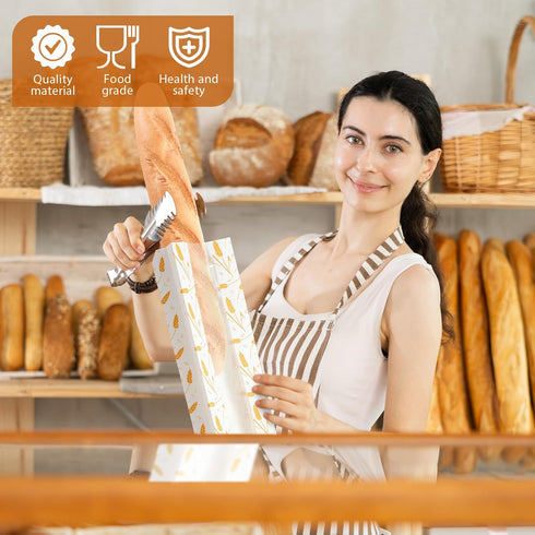 Reallnaive 120 24 4.5 2 Inch Packaging Pcs French Bread Bags Bulk with Window, Baguette Bags for Homemade, x x Kraft