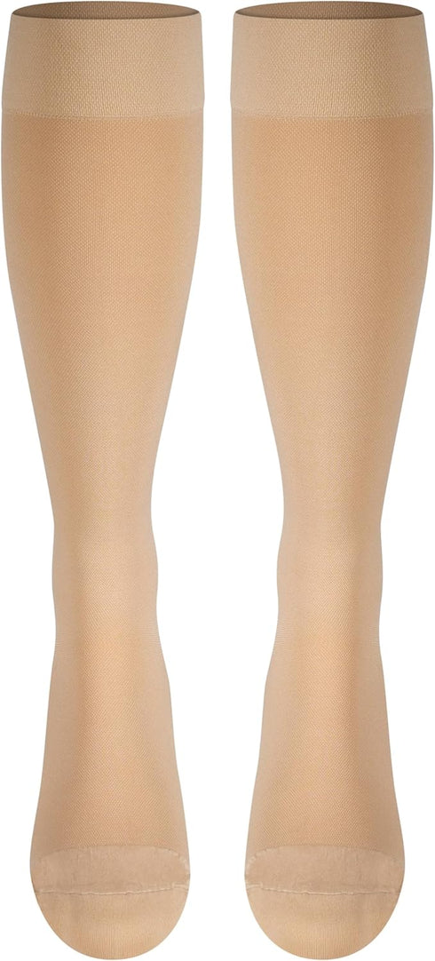 NuVein Medical Compression Stockings, 15-20 mmHg Support for Women & Men, Knee Length, Closed Toe, Large Beige