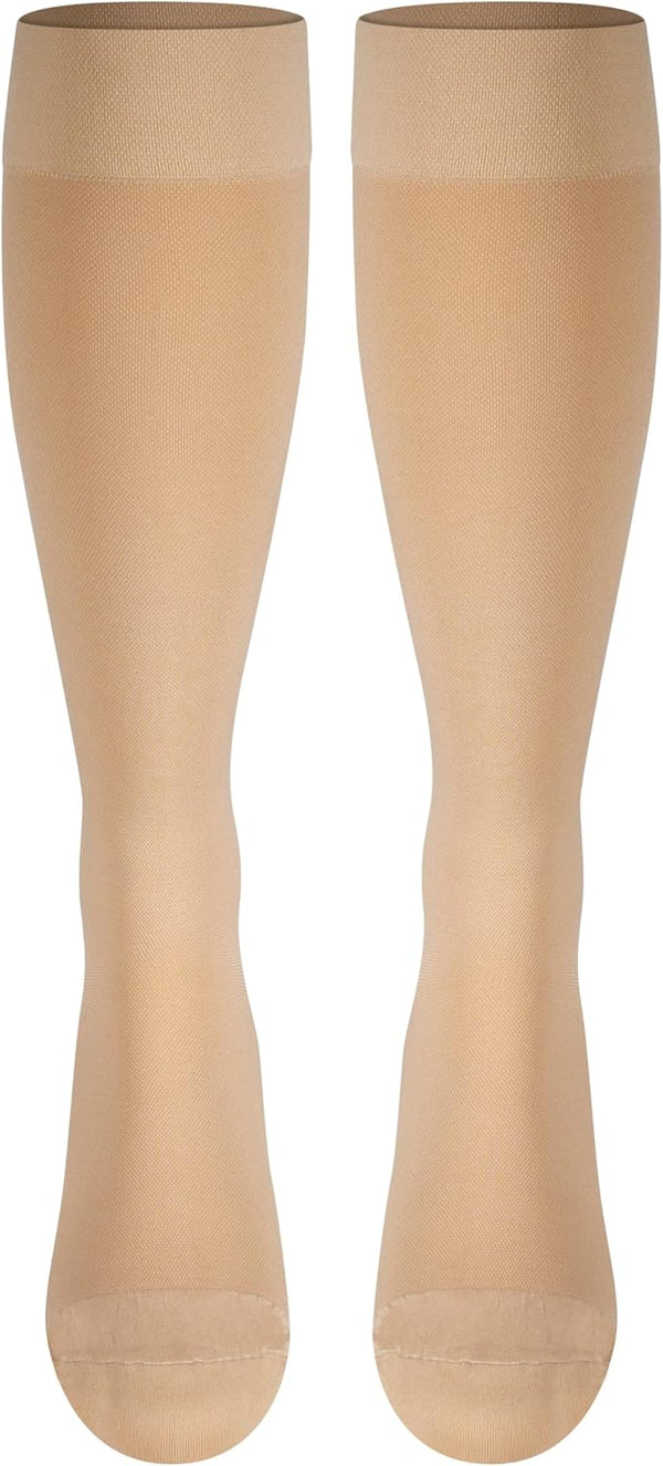 NuVein Medical Compression Stockings, 15-20 mmHg Support for Women & Men, Knee Length, Closed Toe, Large Beige