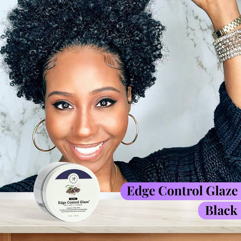 NaturAll 2 Oz Black Smoothing Edge Control Glaze | Medium Hold Moisturizing Styler Hair Curl Cream for Defined Curls