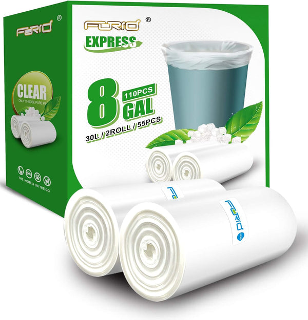 Clear Medium Garbage Bags, 8 Gallon Trash Bags, 110 Count Plastic Trash Bags for Bathroom