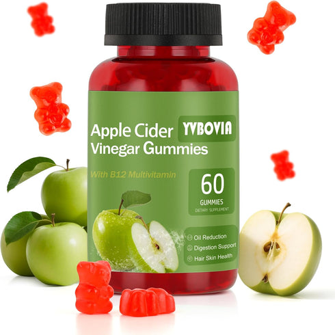 Yvbovia Apple Cider Vinegar Gummies with B12, ACV Supplement Gummy Vitamins,Gluten Free, Vegan,