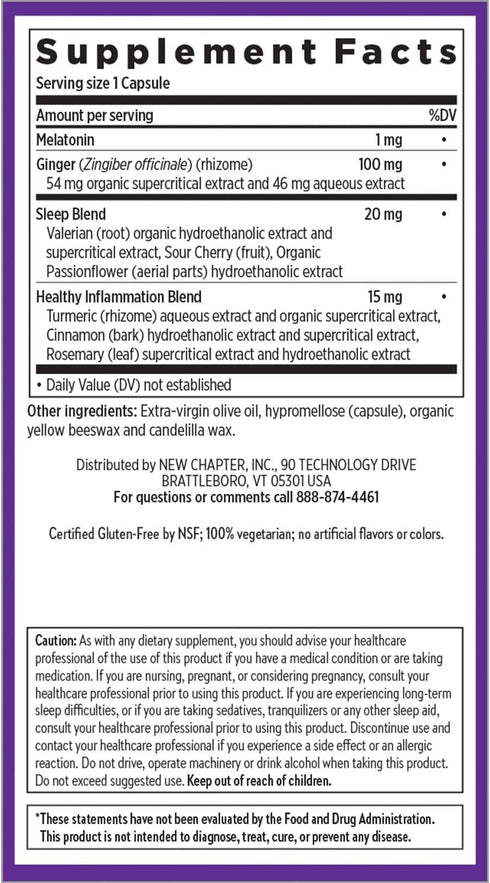 New Chapter Sleep Aid, Restful Sleep & Pain Relief, Melatonin & Ginger Supplement, 30 Vegetarian Capsules