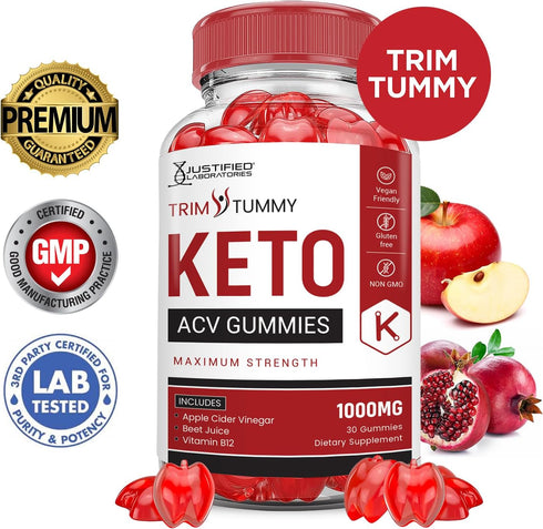 Tummy Gummies 1000MG Tummy Gummies B12 60 Gummys Justified Laboratories Trim Keto ACV Advanced Formula Trim Keto Apple