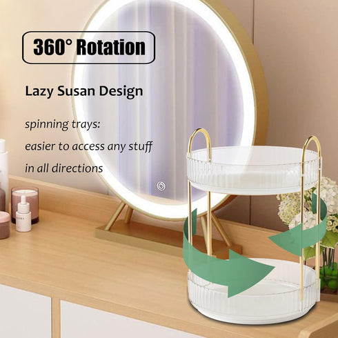 Rotating Makeup Organizer 2 Tier Lazy Susan Trays Skincare Perfume Organizer for Bathroom Counter Vanity, Transparent