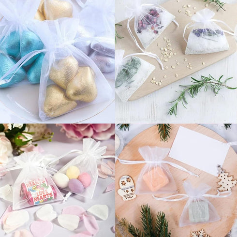 100Pcs Organza Bags 3x4 inches White - Small Mesh Jewelry Gift Bags for Wedding Favors