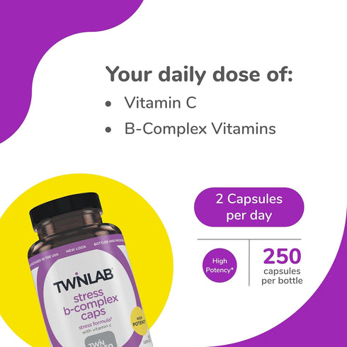 Twinlab Stress B-Complex Caps - Energy Support Supplement - 250 Capsules