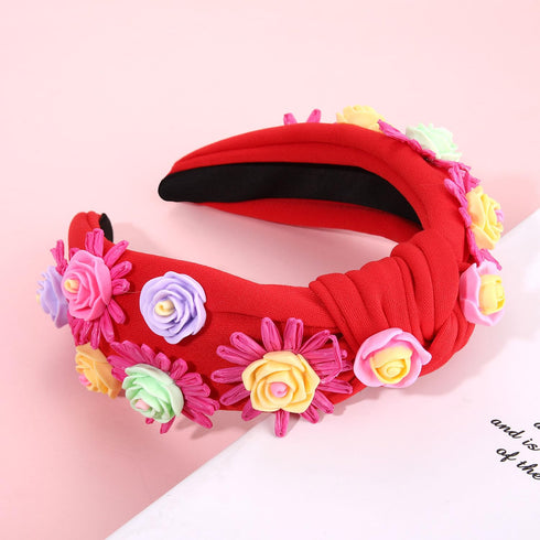 NVENF Summer Raffia Flower Headbands for Women, Boho Straw Rattan Floral Knotted