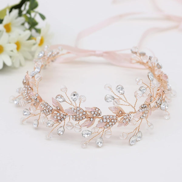 Rose Gold Crystal Bridal Headbands, Wedding Headpieces, Leaves Design Hair Accessories for Brides and Bridesmaids