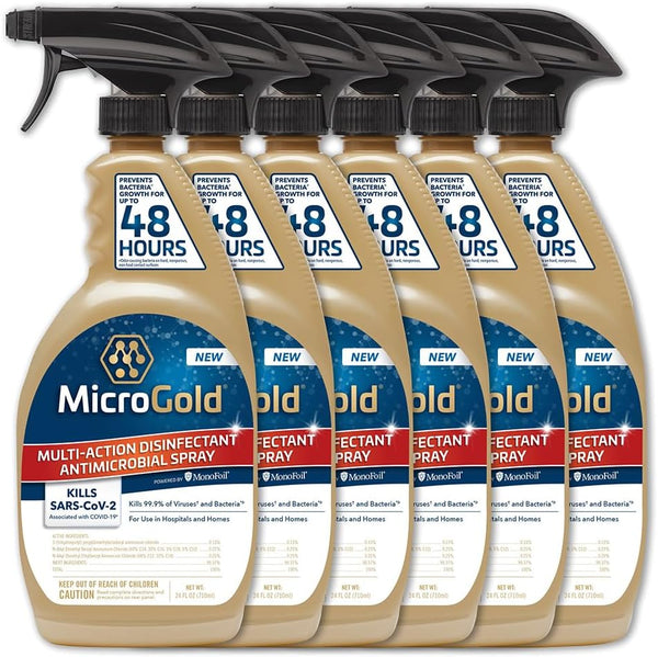 Multi-Action Disinfectant Antimicrobial Spray, 24 Fluid Ounces, Kills 99.9% of Viruses and Bacteria, 6 Pack, Tested for