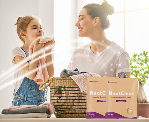 NeatClear 32 (32 Laundry Detergent Sheets - Travel Size - Lavender Scent Strips Loads) - Concentrated Liquidless