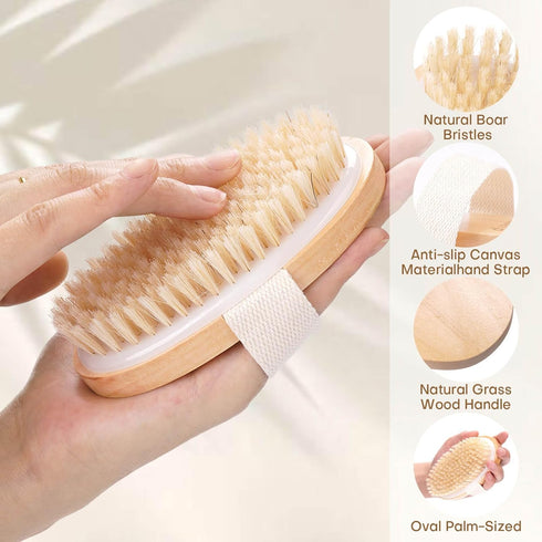 2 Pack Dry Brushing Body Brush - Natural Bristle Exfoliating Brush for Lymphatic Drainage and Cellulite