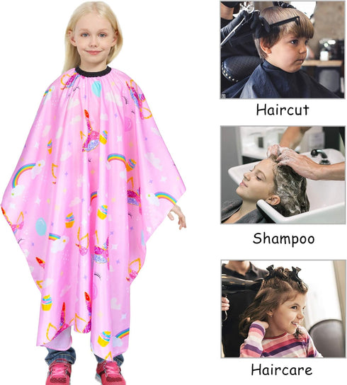 Kids Haircut Cape: Waterproof Barber Cape Cover, Unicorn Hair Cutting Cape for Girls with Adjustable Snap Closure