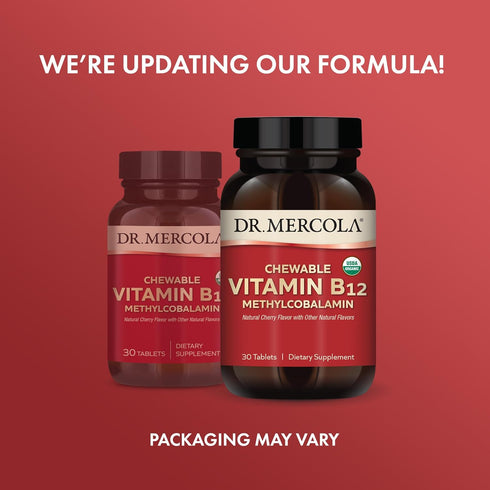 Dr. Mercola Organic Chewable Vitamin B12, 30 Servings (30 Tablets) - Natural Cherry Flavor, Energy Production Support
