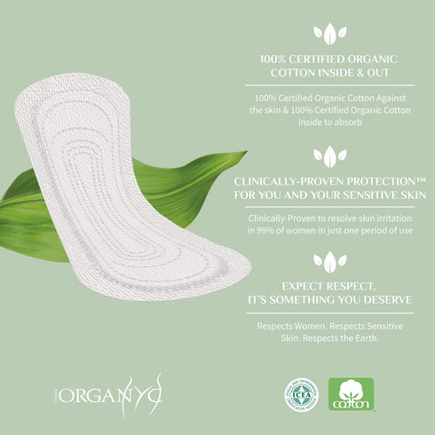 Organyc 100% Certified Organic Cotton Flat Panty Liner - Light Flow+, 24 Count, Free from Chemicals