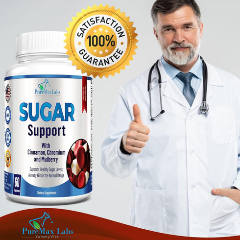 Sugar Support Supplement, 60 Capsules, with Cinnamon, Chromium, Mulberry, Alpha Lipoic Acid, 20 Herbs & Vitamins
