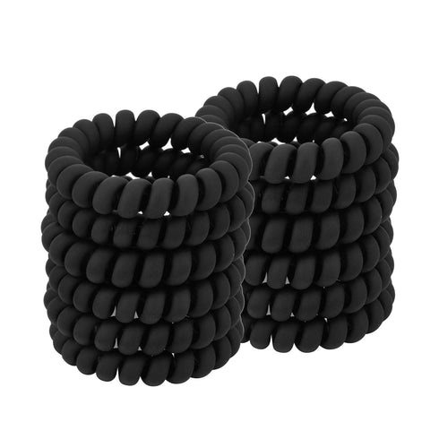 Spiral Coil Hair Ties for Women, Matte Black, 12 Pcs No Crease Ponytail Holders for Thick and All Hair Types