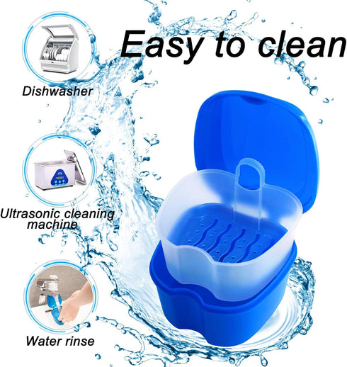 2 Pack Color Retainer Cleaner Case, Denture Cups for Soaking Dentures, Travel Container with Lid
