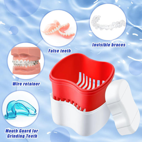Patelai 2 Denture Cases with Cleaner Brushes, Travel Retainer Case, Dentures Container, Braces Pacifier Storage
