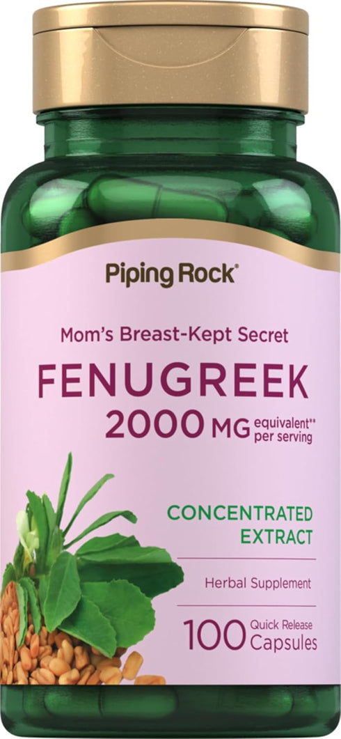 Piping Rock Fenugreek Capsules 2000mg 100 Pills | Concentrated Herbal Extract Supplement