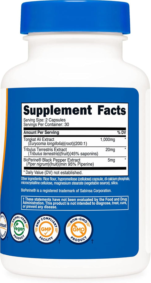 Nutricost Tongkat Ali 1,000mg 60 Capsules - Vegetarian, Non-GMO, with Tribulus Terrestris