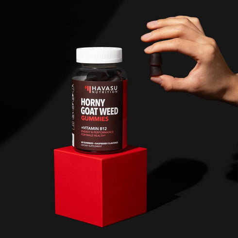 Horny Goat Weed Gummies with Vitamin B12, 60 Raspberry Vegan Gummies, Energy, Endurance & Performance Support