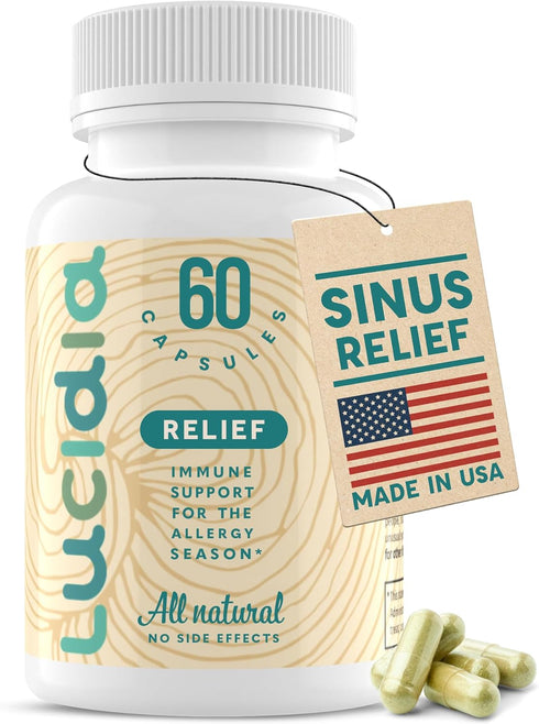 Lucidia Non-Drowsy Allergy and Hay Fever Support for Sinus Health with Quercetin, NAC, Stinging Nettles