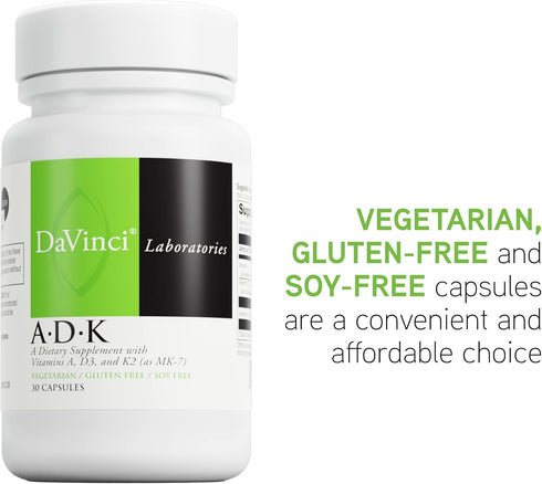 DAVINCI Labs ADK - 30 Capsules, Supports Bone, Heart & Immune Health with Vitamins A, D3 & K2 (MK-7)