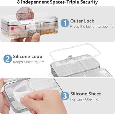 Labels,8 FYY Weekly Pill Organizer with Compartments Travel Daily Pill Case Airtight Moistureproof Large Pill Box