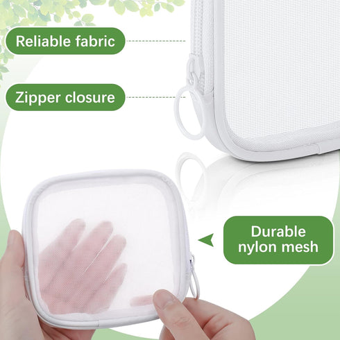 Weewooday 4 Pcs White Mesh Makeup Bag, Mini Portable Cosmetic Travel Toiletry Pouch with Zipper for Daily Accessories