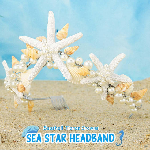 Unicra Starfish Crown and Tiaras, Silver Pearl Bridal Headband Beach Headpiece for Women and Girls