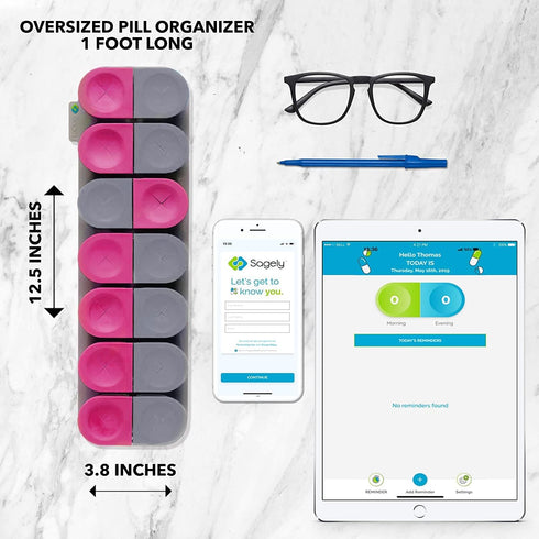 Sagely Smart XL Weekly Pill Organizer AM/PM - Medicine Storage Organizer with Reminder Alarm App (Large Enough to Fit