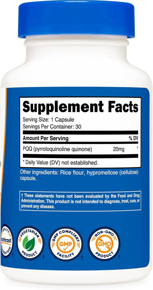 Nutricost PQQ (Pyrroloquinoline Quinone) 20mg - 30 Vegetarian Capsules, Non-GMO, Gluten Free